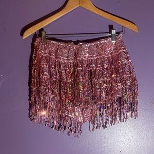 Sequin Fringe Mini Skirt in Pink